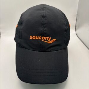 Saucony Imperial Running Hat Black Orange Embroidered Performance Cap Adjustable